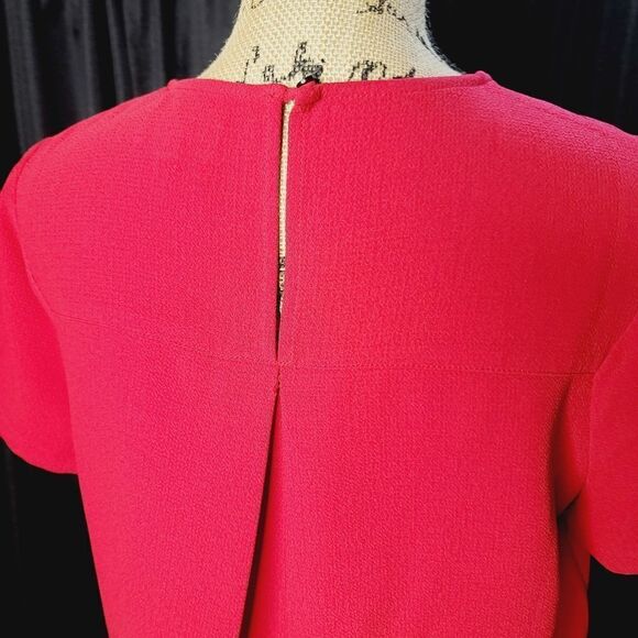 Madewell Pleated Short Sleeve Keyhole Back Red Blouse Medium - Picture 4 of 9